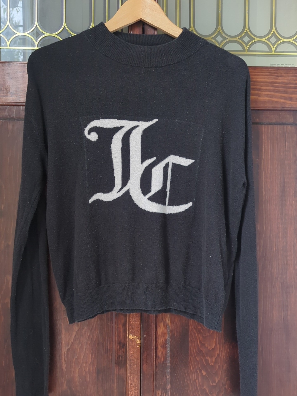 Juicy Couture | Black Crewneck Sweater with White Monigram Logo | Women's Size L